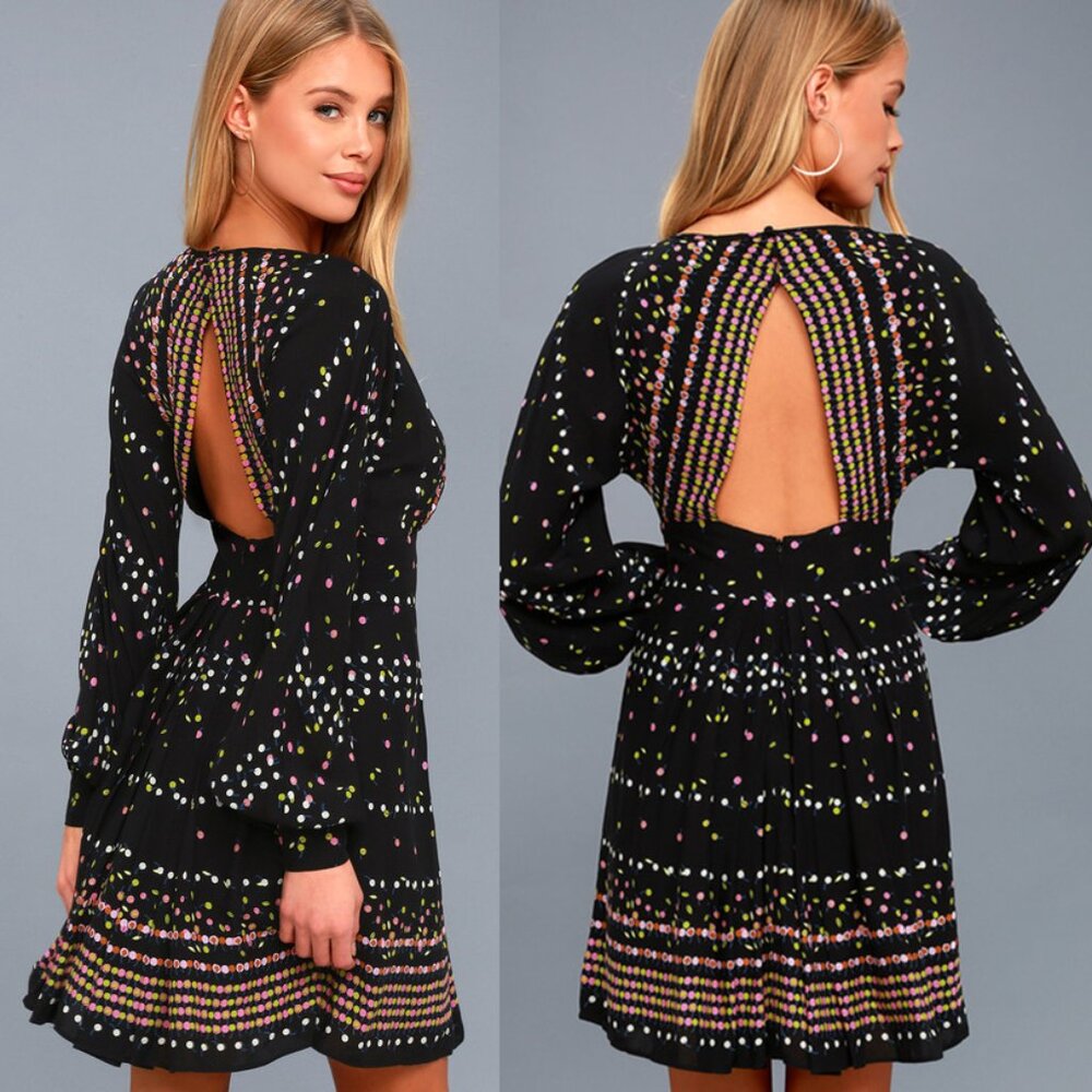 NEW Free People Coryn Black Open Back Mini Dress Size 4 MSRP $128 NWT